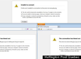 Les sites gouvernementaux sont actuellement hors service. (Capture d'écran / Huffington Post Québec)