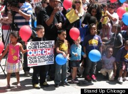 Protesters want to see the money CME saved on tax breaks invested in failing community programs, like subsidized childcare. (Stand Up! Chicago)