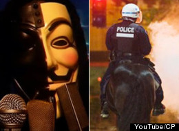 A video attributed to the hacker group Anonymous demands an end to police violence against student protesters in Quebec. (YouTube/CP)