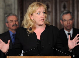 Minister of Labour Lisa Raitt speaks during a press conference in the Foyer of the House of Commons on Parliament Hill in Ottawa on Monday, May 28, 2012. (CP/Sean Kilpatrick)