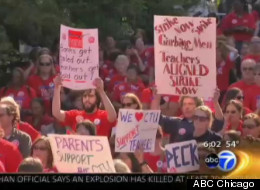 Chicago teachers participate in a large downtown rally ahead of a Wednesday strike authorization vote.