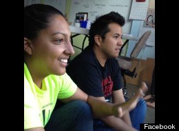 DREAM Act protesters, 24-year-old Veronica Gomez and 23-year-old Javier Hernandez, inside President Barack Obama's Denver campaign headquarters.