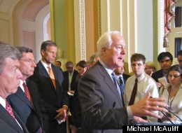 John Cornyn speaks to reporters on Capitol Hill on June 12, 2012, with other GOP leaders.