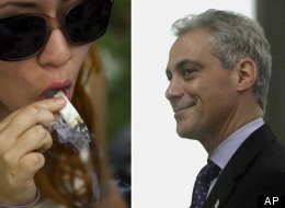Left: A woman smokes marijuana during a demonstration in favor of legalizing the drug outside the Senate in Mexico City, Friday April 20, 2012. (AP Photo/Eduardo Verdugo) Right: Chicago Mayor Rahm Emanuel testifies at the Illinois State Capitol Tuesday, May 8, 2012 in Springfield, Ill. (AP Photo/Seth Perlman)