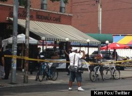 The scene from Toronto's Little Italy, where shots rang out Monday afternoon. Kim Fox/Twitter