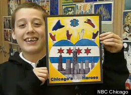 Herbie Pulgar shows off his design, which initially won the Chicago city sticker student design contest, but was later disqualified because some criticized it as containing gang signs. Pulgar's work received a new honor Tuesday, however.