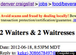 Craigslist ad seeks waiters, waitresses for Swingers party in Denver, Colorado suburb of Westminster.