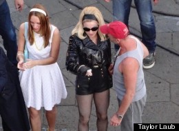 Madonna filming a music video in Italy.