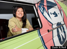Amy Le in the DucknRoll truck, which serves up delicious bánh mì sandwiches in Chicago.