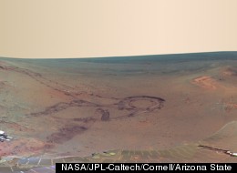 This full-circle scene combines 817 images taken by the panoramic camera (Pancam) on NASA's Mars Exploration Rover Opportunity.