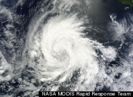 NASA's Terra satellite captured this visible image of Emilia when it was a tropical storm off the western coast of Mexico on July 8, 2012 at 1745 UTC 1:45 p.m. EDT. (NASA MODIS Rapid Response Team)