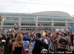 Fans line up outside of the San Diego Convention Center for Comic-Con 2011