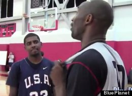 Kyrie Irving and Kobe Bryant trash talk during a Team USA practice.