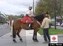 Vincent Gabriel Kirouac, above, is crossing Canada on horseback to spread a message about chivalry.