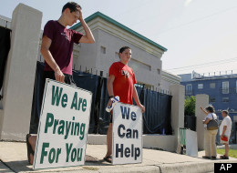 Abortion opponents demonstrate outside Mississippi's only abortion clinic Wednesday, June 27, 2012, in Jackson, Miss. (AP Photo/Rogelio V. Solis)