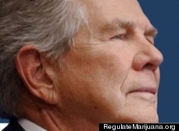 Image of pro-marijuana legalization billboard featuring conservative evangelist Pat Robertson.