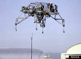 Lunar Landing Research Vehicle in flight in 1964. Neil Armstrong was forced to eject from similar craft four years later, when it veered out of control on a test flight.