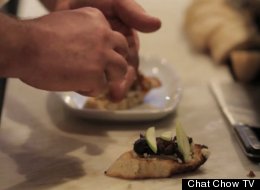 Chef John McLean assembles a bruschetta.