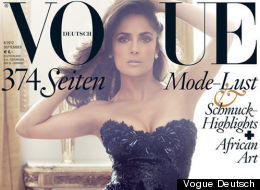 Mexican-born actress Salma Hayek appears on the cover of the September 2012 issue of Vogue Deutsch.
