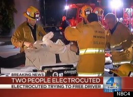 Two good samaritans were electrocuted trying to save people from a crashed car.