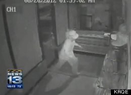 Surveillance footage shows thief as he enters beef jerky store.