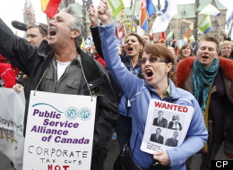 The Conservative government won’t be turning over any more documents to help Canada’s budget watchdog Kevin Page discover what federal jobs will be slashed or what government services will be eliminated. Hundreds of people march in downtown Ottawa in protest of federal budget cuts on Tuesday, May 1, 2012. (CP)