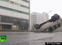Typhoon Jelawat slammed southern and western Japan on Sunday. In this still from footage submitted to RT, a different vehicle has been overturned by the super storm.