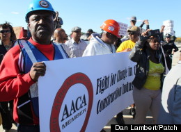 Protesters take to Western Avenue to protest the lack of African-American job opportunities at an Evergreen Park, Ill. construction site.
