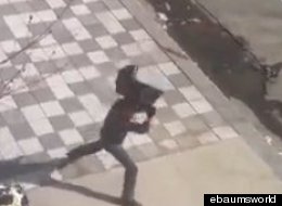 A man in the Montreal neighborhood of Hochelaga was filmed smashing a television set and harassing a family before a good samaritan stepped in.