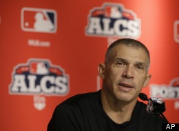 New York Yankees' manager Joe Girardi speaks at a press conference before Game 2 of the American League championship series between the Yankees and the Detroit Tigers on Sunday, Oct. 14, 2012, in New York.