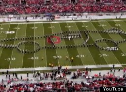The Ohio State Buckeyes' marching band makes a DeLorean on the field during halftime Oct. 19.