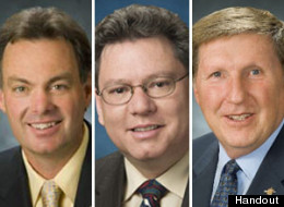 NDP MLAs Norm MacDonald (left), Robin Austin (centre) and Liberal Bill Barisoff (right) were named Wednesday to have the biggest travel expense tabs from the first six month of this fiscal year. (Handout)