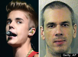 Dana Martin (right) told investigators he persuaded a man he met in prison and the man's nephew to kill Justin Bieber, according to documents. (Getty Images, AP Photo/ Leon County Sheriff's Office)