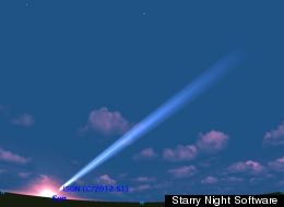 Comet Nevski-Novichonok (ISON) as it may appear at sunset on Nov. 29, if it survives its close encounter with the sun the day before.