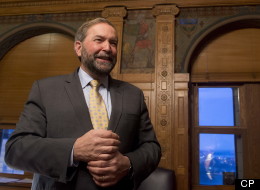 NDP leader Tom Mulcair talks about the fresco paintings in his office Tuesday January 29, 2013 in Ottawa which are being restored. (Adrian Wyld/CP)