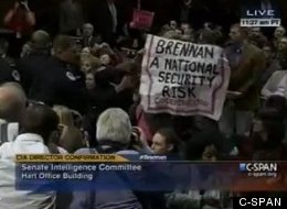 Code Pink protesters disrupted the Senate Intelligence Committee's hearing on the nomination of John Brennan to head the CIA.