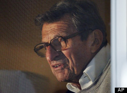 Penn State football coach Joe Paterno address supporters from a window at his home, Tuesday, Nov. 8, 2011, in State College, Pa.