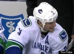 Canucks defenceman Kevin Bieksa laughs at an impression that Dallas Stars player Vernon Fiddler does of him on the ice. (YouTube)